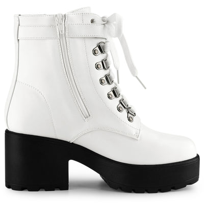 Zip Up Chunky Heel Platform Ankle Combat Boots