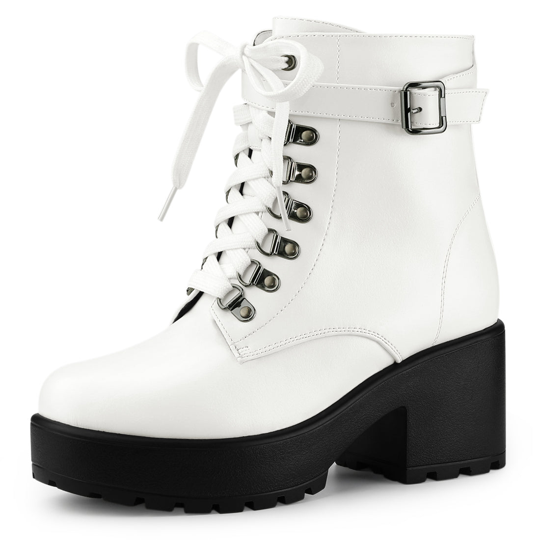 Allegra K Women's Zip Platform Chunky Heel Combat Boots