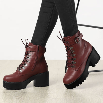 Zip Chunky Heel Platform Ankle Combat Boots