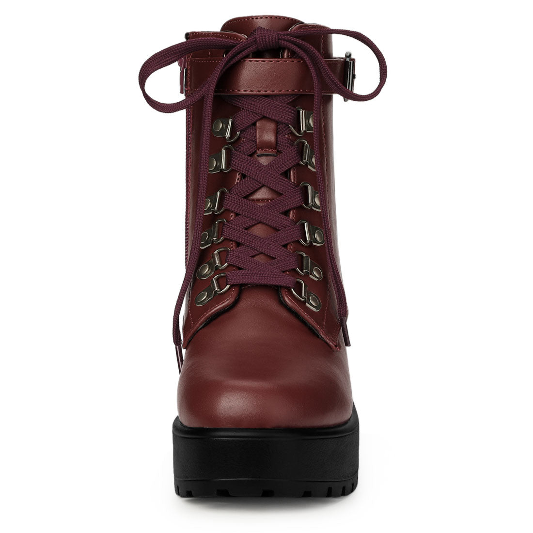 Allegra K Zip Chunky Heel Platform Ankle Combat Boots