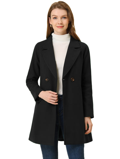 Notched Lapel Double Breasted Raglan Winter Coat