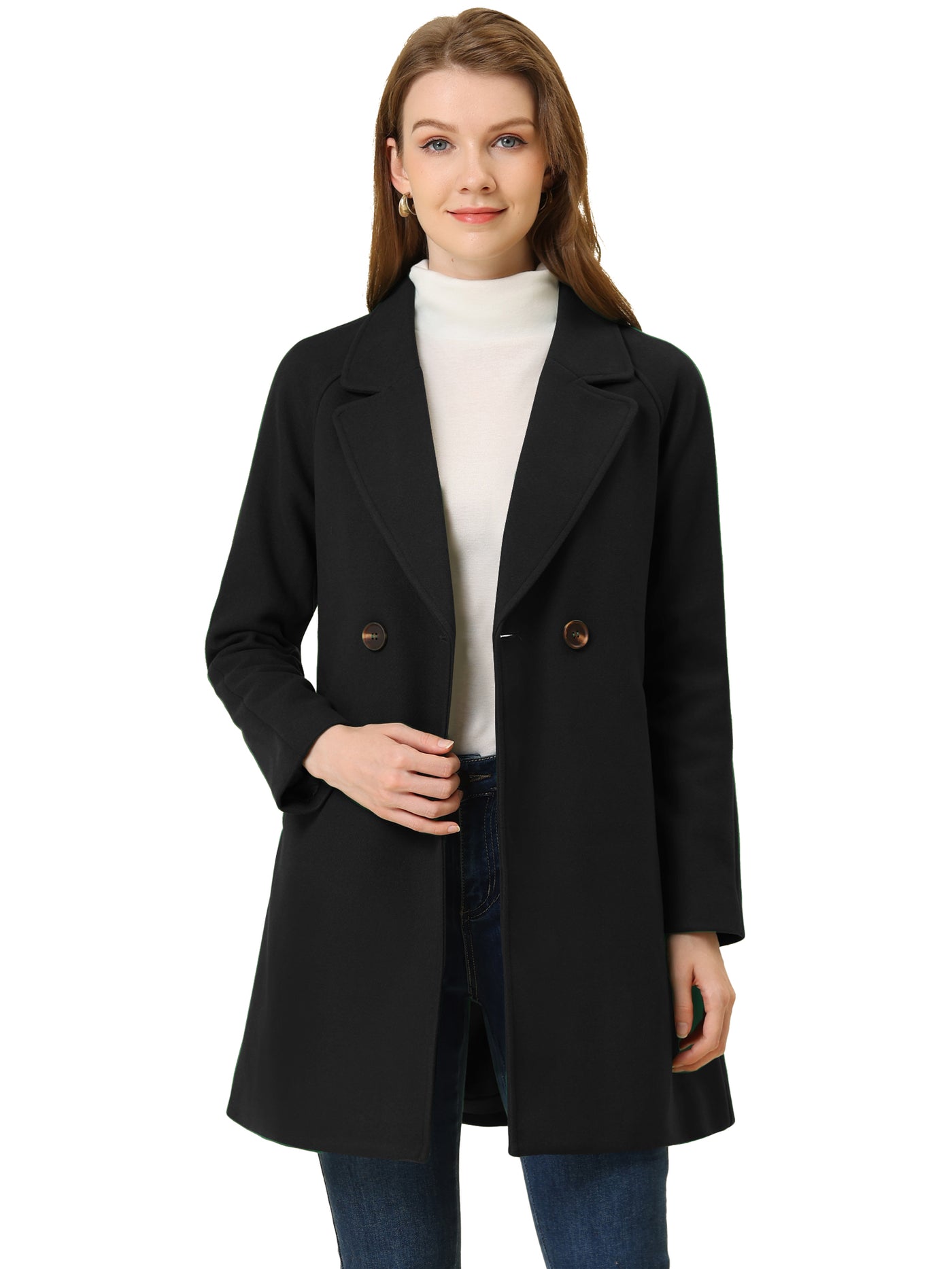 Allegra K Notched Lapel Double Breasted Raglan Winter Coat