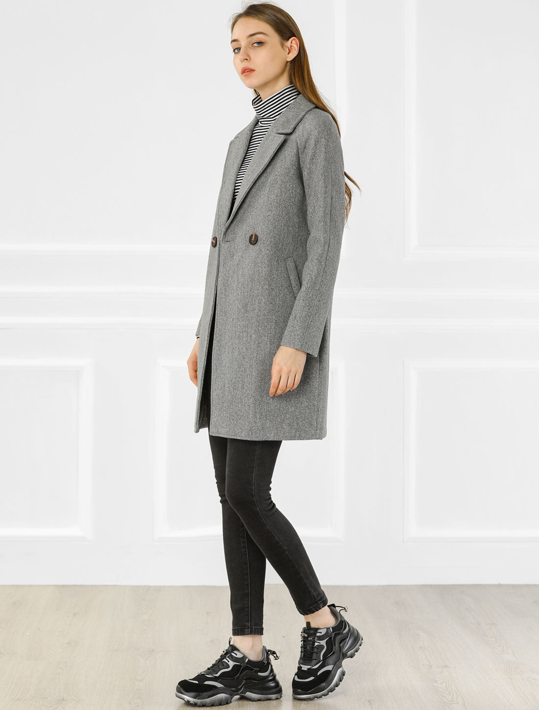 Allegra K Notched Lapel Double Breasted Raglan Winter Coat