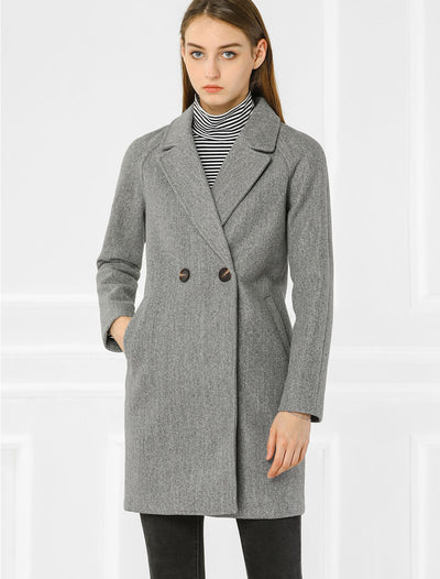 Allegra K Notched Lapel Double Breasted Raglan Winter Coat