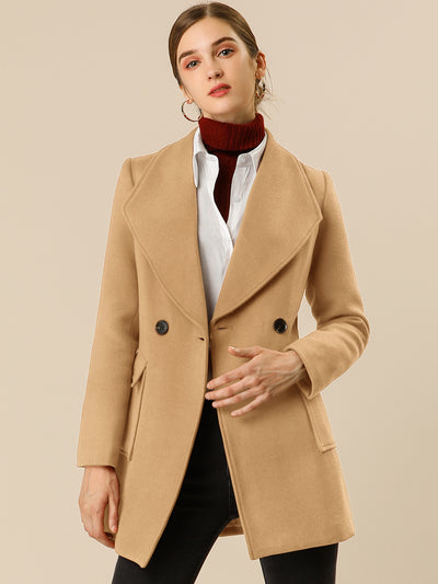 Allegra K Shawl Collar Lapel Double Breasted Winter Belted Coat with Pockets