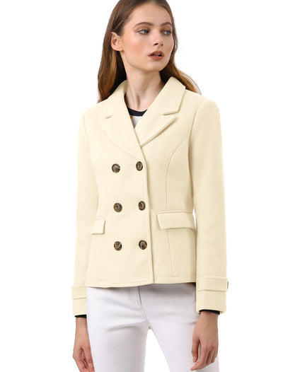 Winter Notched Lapel Double Breasted Short Pea Coat