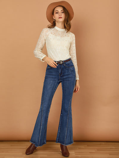 High Waist Stretch Denim Long Bell Pants Flare Jeans