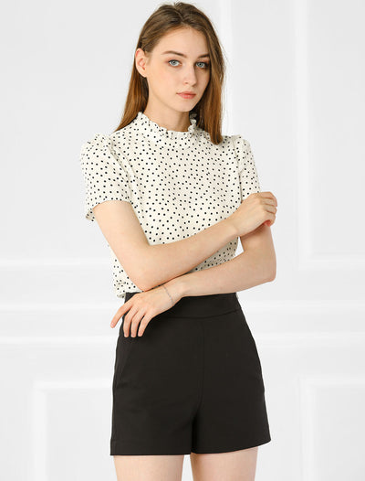 Ruffled Retro Short Sleeve Office Polka Dots Blouse Tops