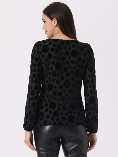 Polka Dots Burn-Out Long Sleeve Velvet Top