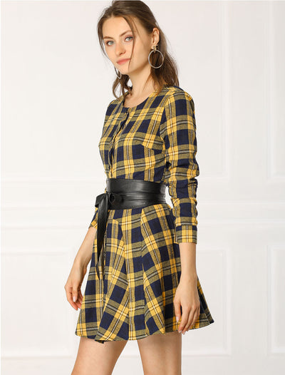 Plaid Long Sleeve Button Down Belted Mini Shirtdress