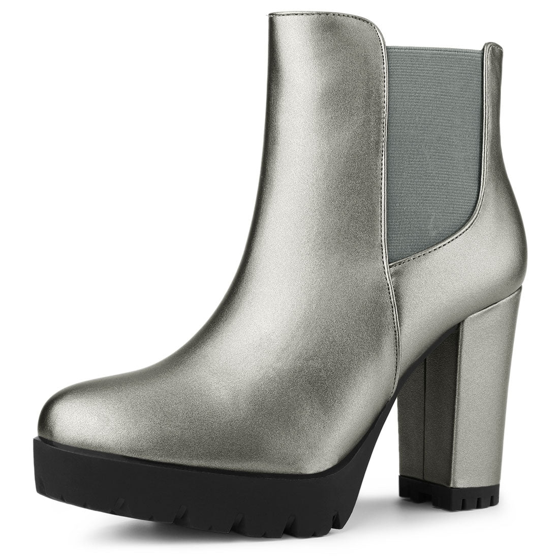 Allegra K Round Toe Zipper Block Heel Platform Ankle Boots