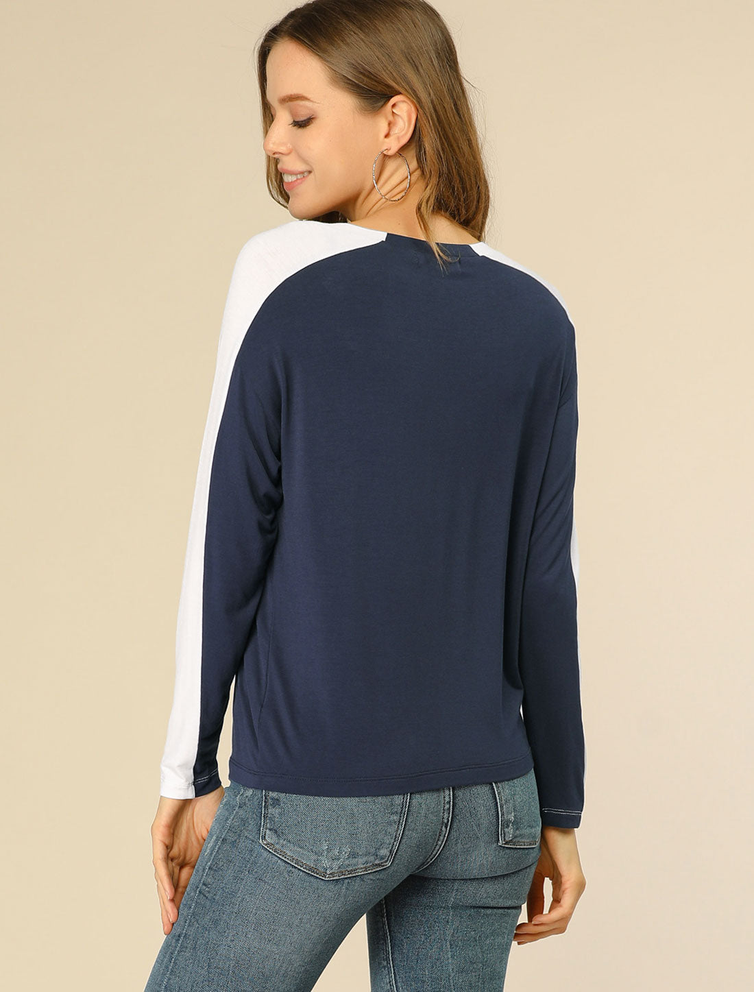 Allegra K V-Neck Cotton Knit Casual Stretch Raglan Sleeve Tee Shirt