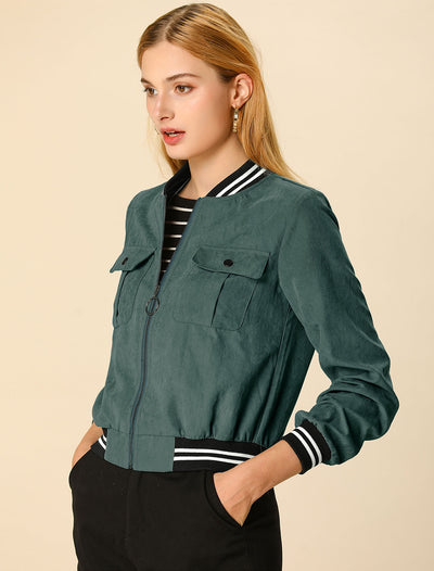 Zip Up Bomber Jacket Long Sleeve Casual Motor Biker Coat