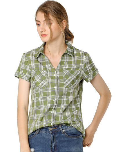 Cotton Classic Button Down Plaid Short Sleeve Shirt