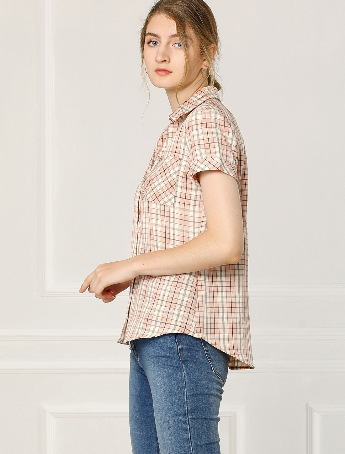 Allegra K Button Down Cotton Classic Western Plaid Shirt