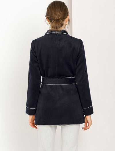 Turn Down Collar Tie Belt Winter Pea Wool Wrap Coat