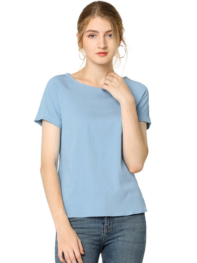 Chambray Side Slit Raglan Short Sleeve Top