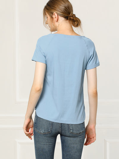 Chambray Side Slit Raglan Short Sleeve Top