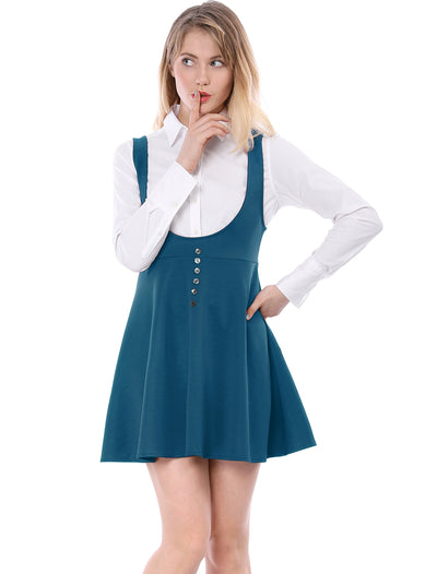 Button Decor Overalls Pinafore Dress Suspenders Skirt