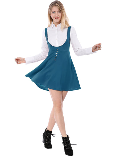 Button Decor Overalls Pinafore Dress Suspenders Skirt