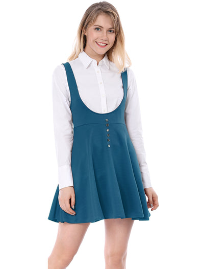 Button Decor Overalls Pinafore Dress Suspenders Skirt