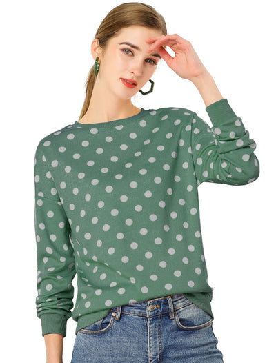 Winter Knitted Pullover Sweatshirt Long Sleeve Polka Dot Sweater