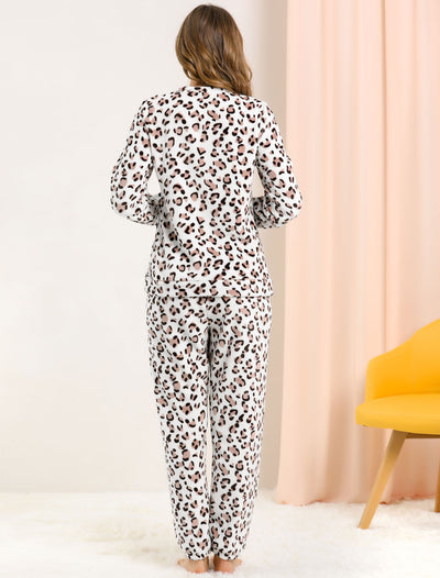 Cute Printed Long Sleeve Nightwear Flannel Pajama Sets Sleepwears