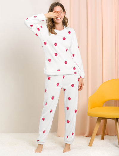 Cute Printed Long Sleeve Nightwear Flannel Pajama Sets Sleepwears