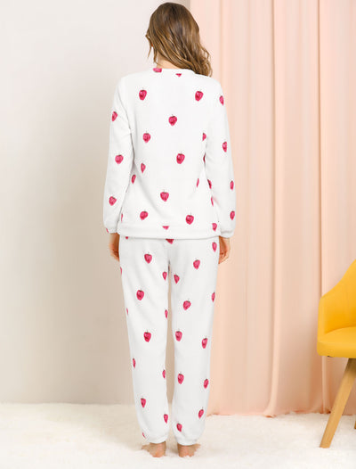 Cute Printed Long Sleeve Nightwear Flannel Pajama Sets Sleepwears