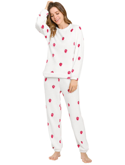 Cute Printed Long Sleeve Nightwear Flannel Pajama Sets Sleepwears