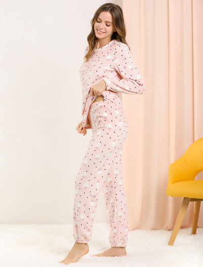 Cute Printed Long Sleeve Nightwear Flannel Pajama Sets Sleepwears