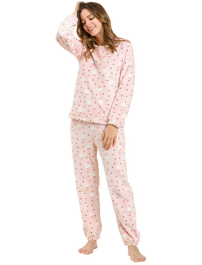Cute Printed Long Sleeve Nightwear Flannel Pajama Sets Sleepwears