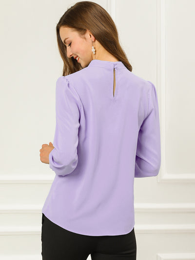 Keyhole Elegant Stand Collar Long Sleeve Chiffon Office Blouse