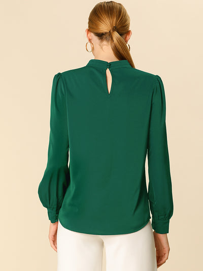 Keyhole Elegant Stand Collar Long Sleeve Chiffon Office Blouse