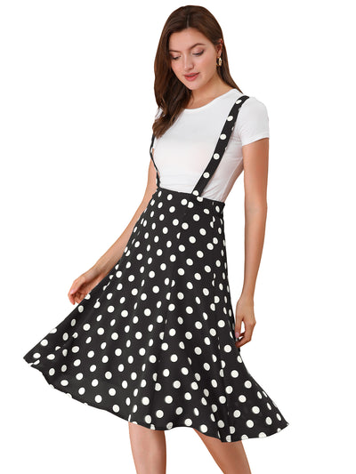 Vintage Suspender 1950s Polka Dots Flowy Midi Skirt