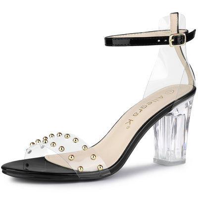 Buckle Closure Clear Block Heel Ankle Strap Sandals