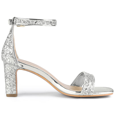 Glitter Ankle Strap Chunky Heel Sandal