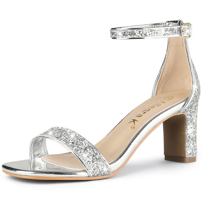 Glitter Ankle Strap Chunky Heel Sandal