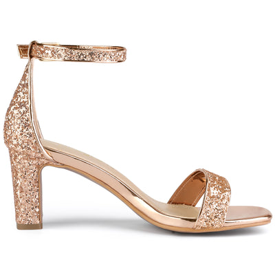 Glitter Ankle Strap Chunky Heel Sandal