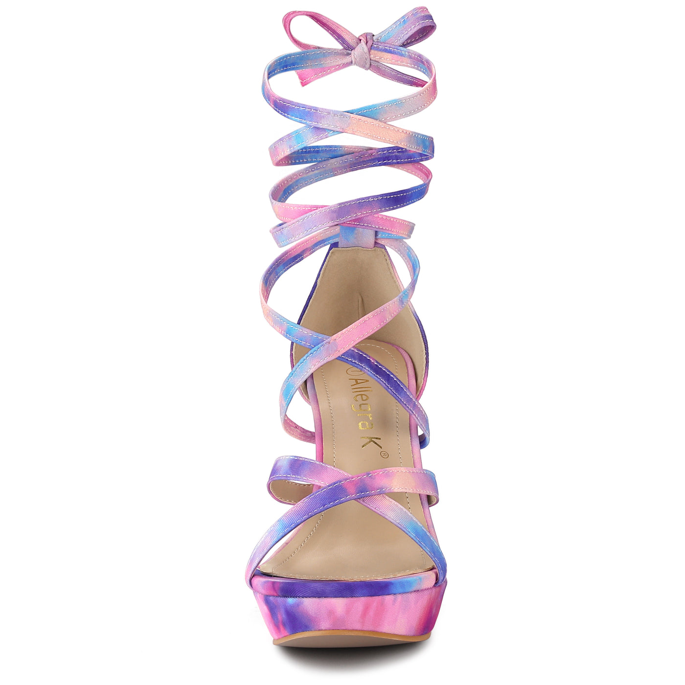 Allegra K Tie Dye Platform Chunky Heel Lace Up Sandals