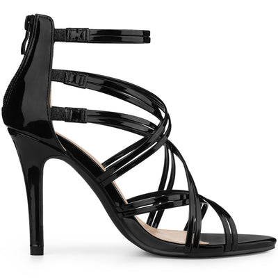 Open Toe Strappy Stiletto Heel Lace Up Sandals