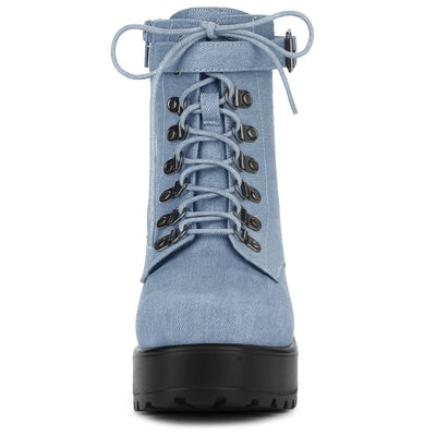 Zip Up Chunky Heel Platform Ankle Combat Boots