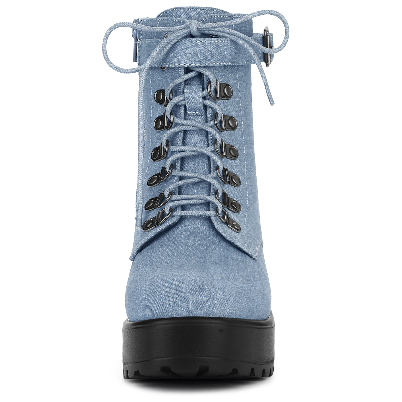 Allegra K Zip Chunky Heel Platform Ankle Combat Boots