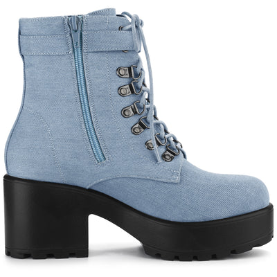 Zip Up Chunky Heel Platform Ankle Combat Boots