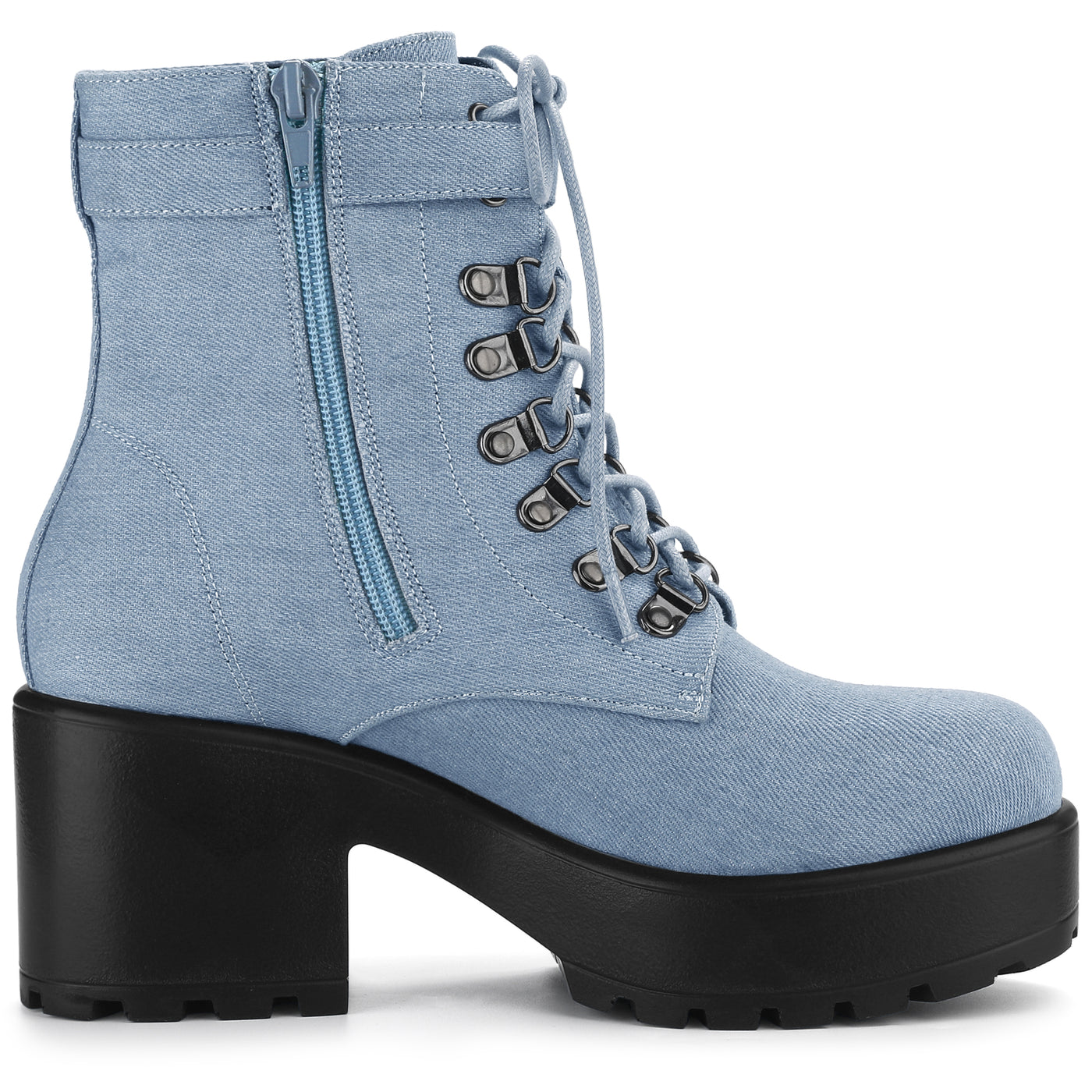 Allegra K Zip Up Chunky Heel Platform Ankle Combat Boots