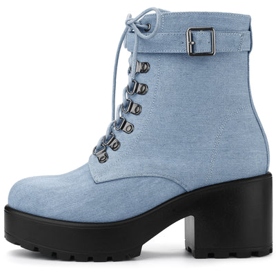 Zip Up Chunky Heel Platform Ankle Combat Boots