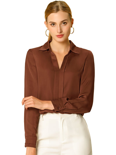 Satin Elegant V Neck Long Sleeve Silky Office Work Blouse