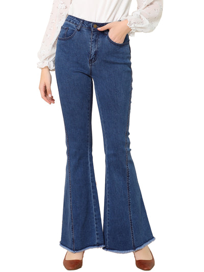 High Waist Stretch Denim Long Bell Pants Flare Jeans
