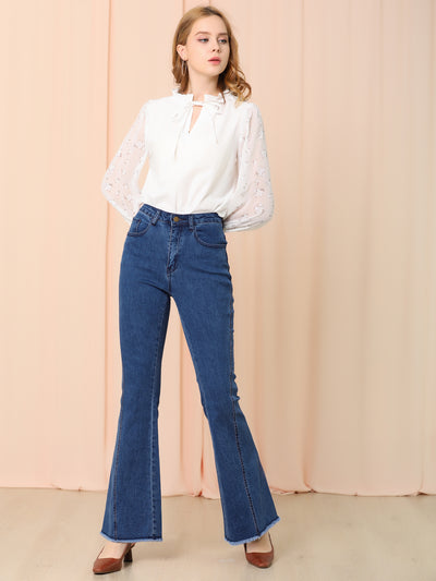 High Waist Stretch Denim Long Bell Pants Flare Jeans