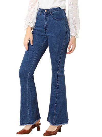 High Waist Stretch Denim Long Bell Pants Flare Jeans